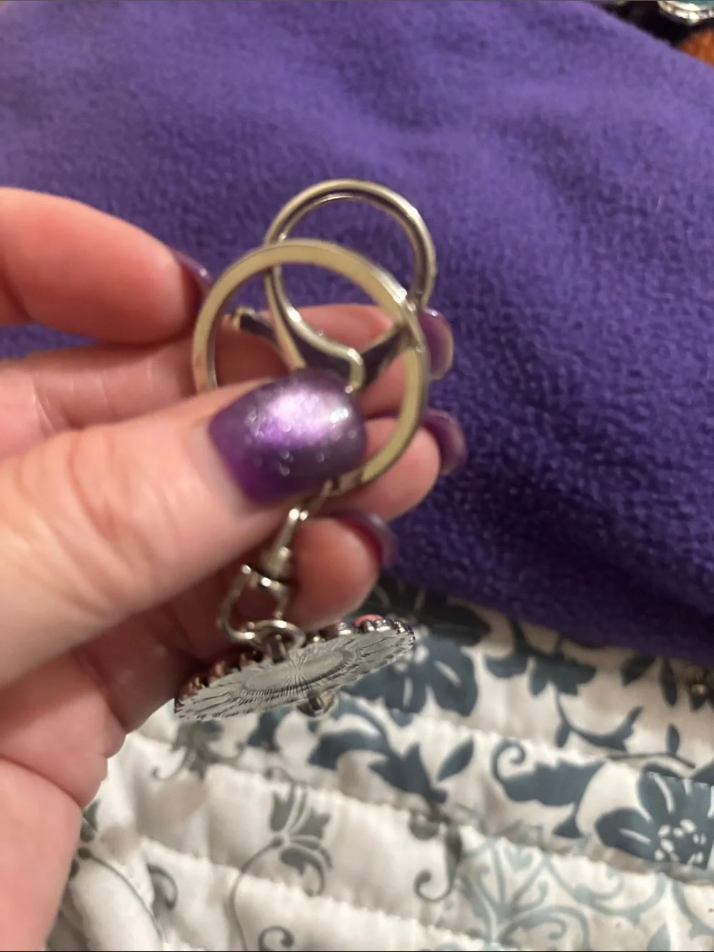 Pink Stone Floral Keychain with Silver Hardware